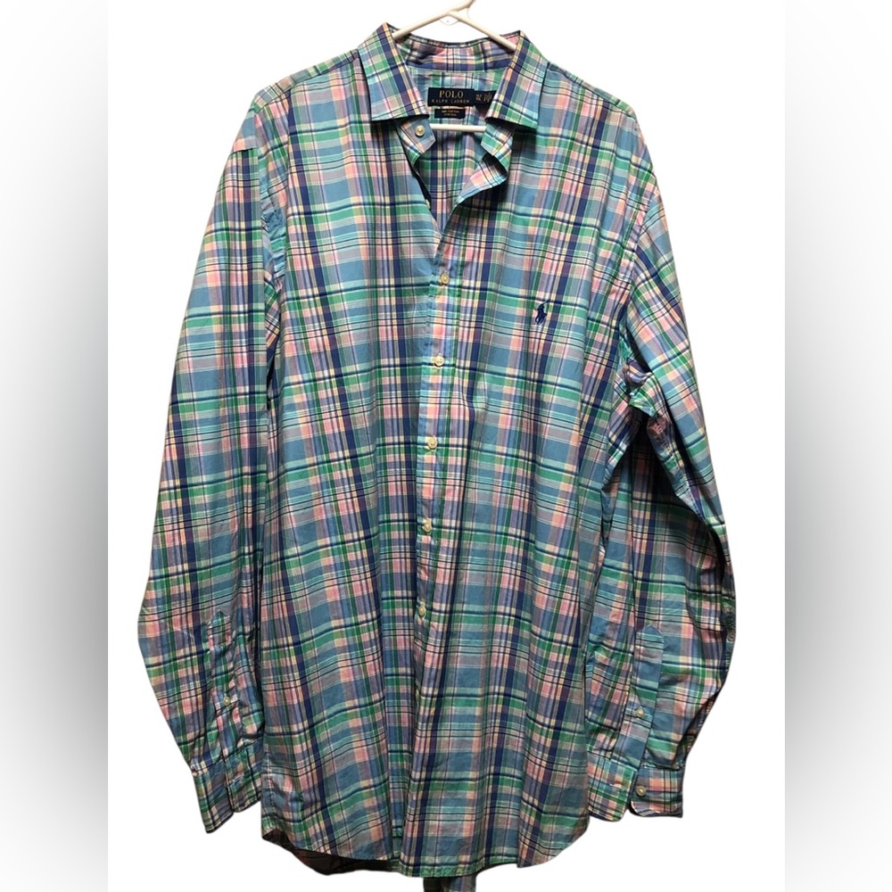Polo Ralph Lauren Multicolor Plaid Shirt.SZ.XLT 100% Cotton,Stretch,Long Sleeve